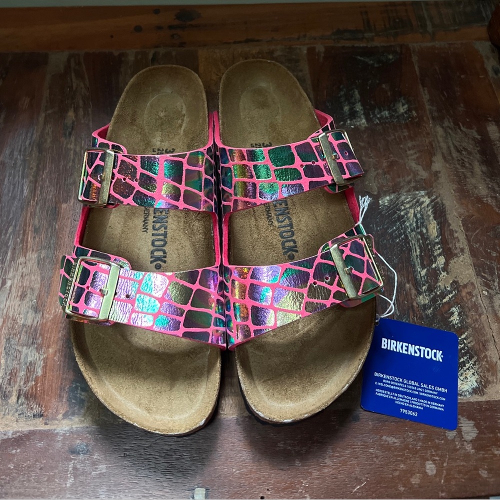 Birkenstock Arizona Gator Gleam Two-Strap Comfort Sandals Raspberry 39 US 8 8.5